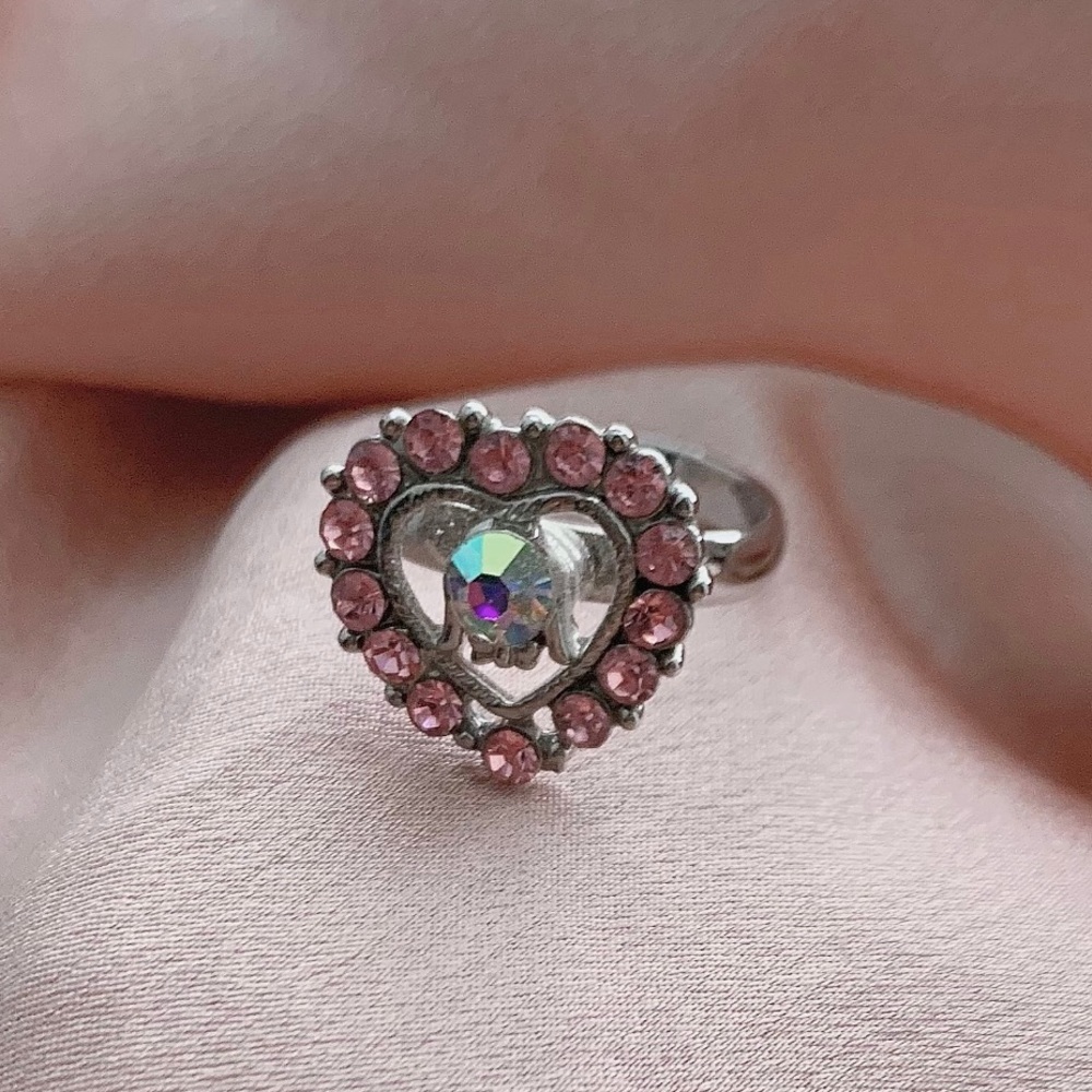 Pink Crystal Heart Sterling Silver Ring